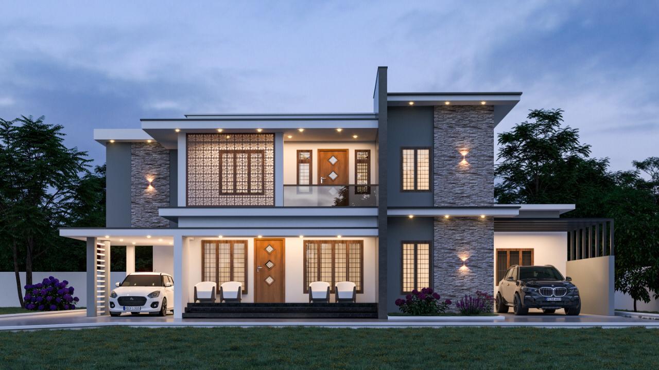 Custom outdoor space with landscaping and architectural elements